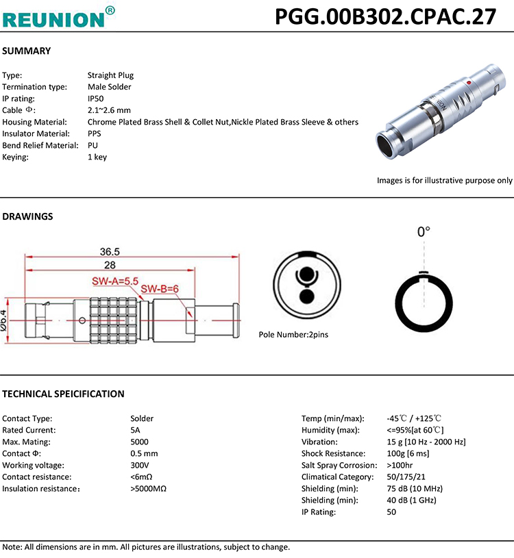 2pins metal connector