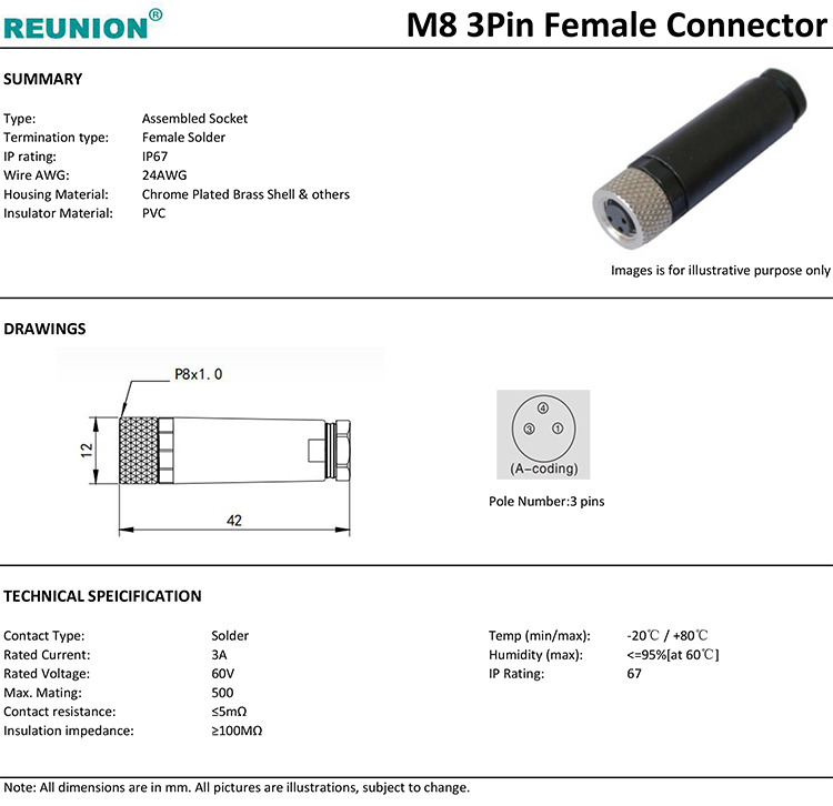 M8 3pin female Socket