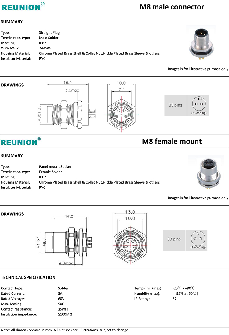 M8 connector-front lock